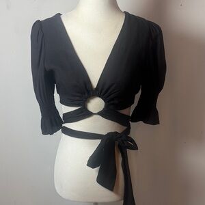 Blush Black Ring Detail Wrap Blouse